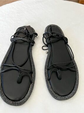 Black Strappy Rhinestone Trim Lace-Up Sandals THESE ARE PRETTY WITH FLAW 10